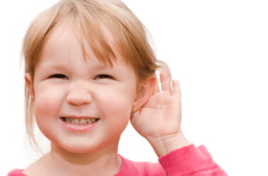 little girl overhears isolated on a white background